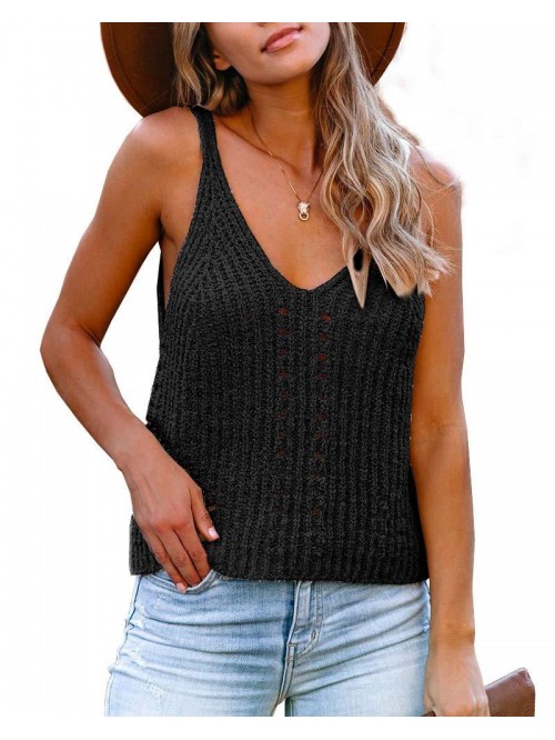 Womens V Neck Tank Tops Sweater Vest Knit Sleevele...