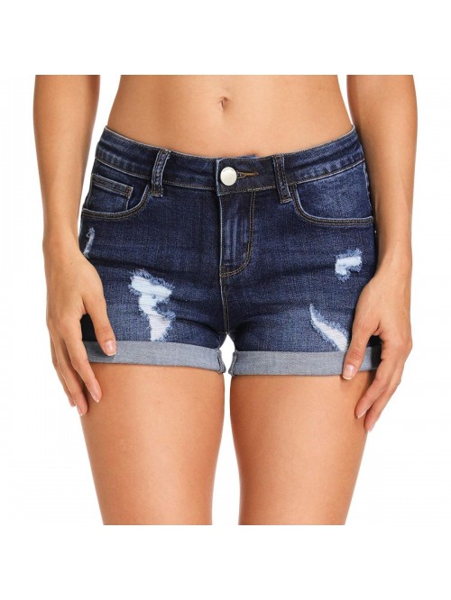 Women's Juniors Mid Rise Jean Shorts Folded Hem De...