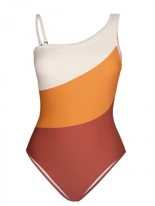 Women Color Contrast One Piece Swimsuit One Should...