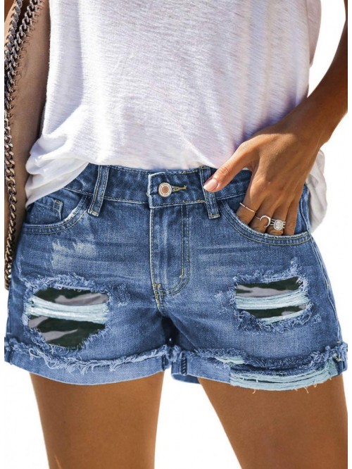 Sailed Womens Ripped Denim Jean Shorts Casual Mid ...