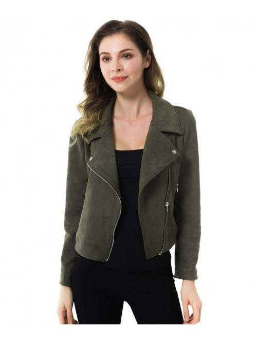 Faux Suede Jackets for Women Long Sleeve Zipper Sh...