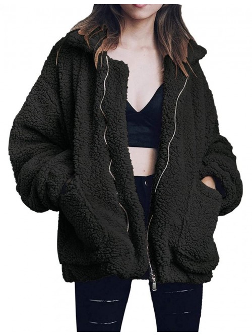 Women's Coat Casual Lapel Fleece Fuzzy Faux Shearl...