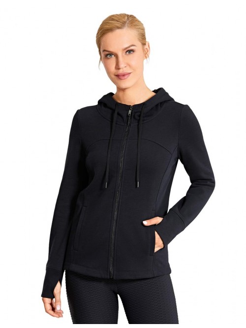 YOGA Women's Cotton Hoodies Full Zip Slim Fit Athl...