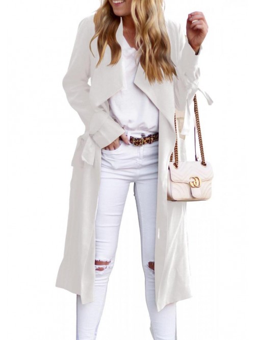 Open Front Long Trench Coats Long Sleeve Slim Casu...