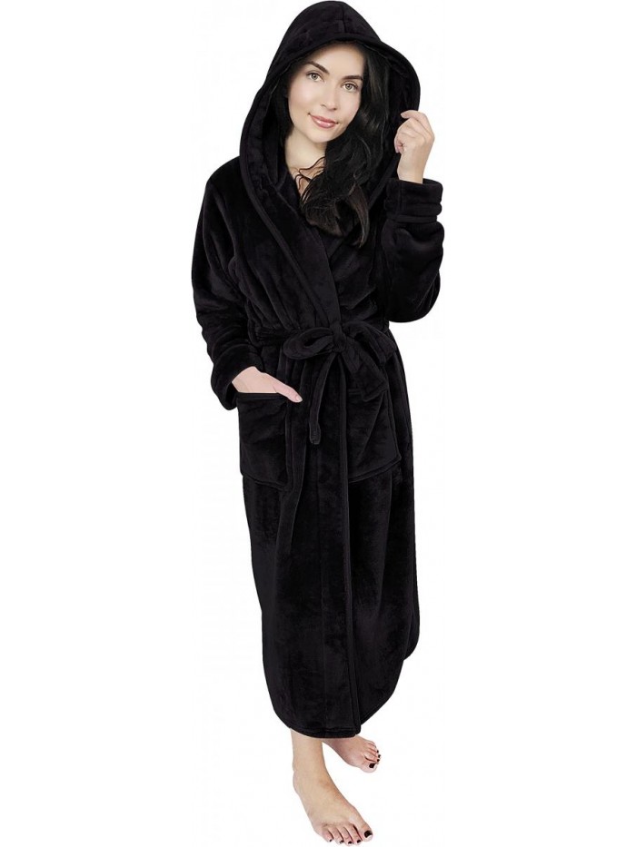 Threads Women Fleece Hooded Bathrobe - Plush Long Robe 