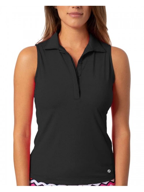 Womens Sleeveless Athletic Golf Polo T Shirt Butto...