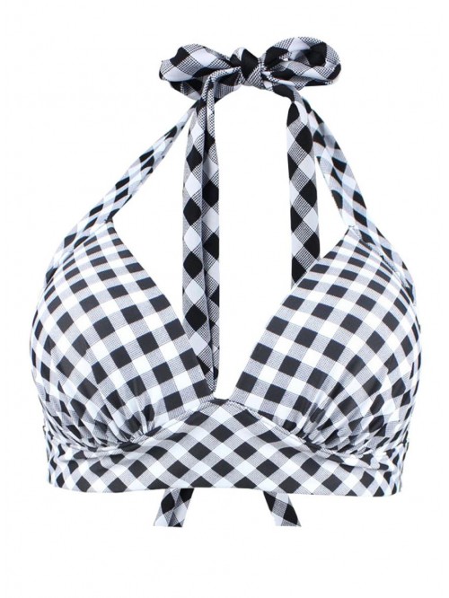 Women's Vintage 50s Plaid Pattern Halter Bikini To...