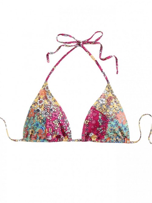 Women's Floral Print Bikini Swimsuit Top Tie Halte...