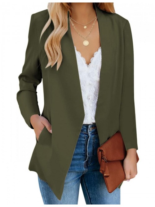 Women's Open Front Pockets Blazer Long Sleeve Work...