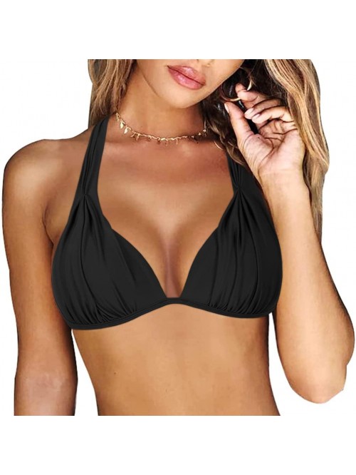 Firpearl Women's Triangle Bikini Tops Ruched Halte...