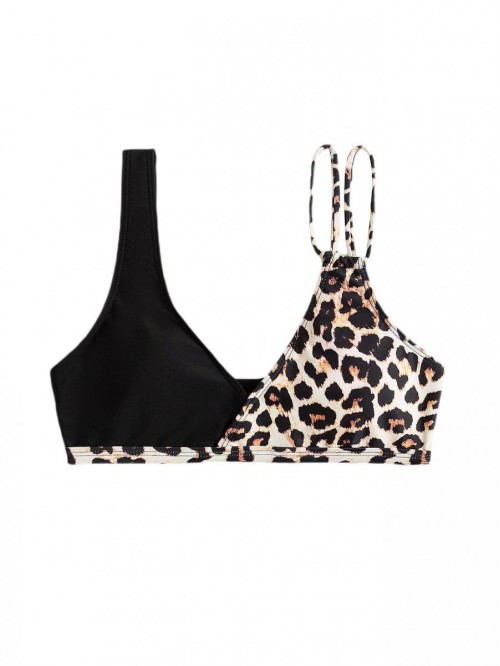 MakeMeChic Women's Bathing Suit Solid Leopard V Ne...